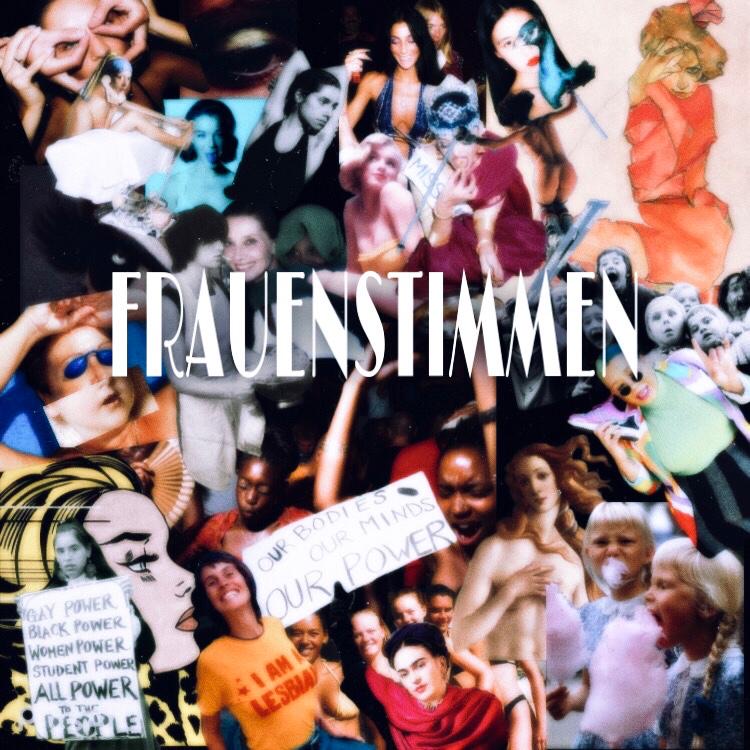 Cover des Podcasts Frauenstimmen: eine Collage aus Frauenporträts mit dem Schriftzug Frauenstimmen